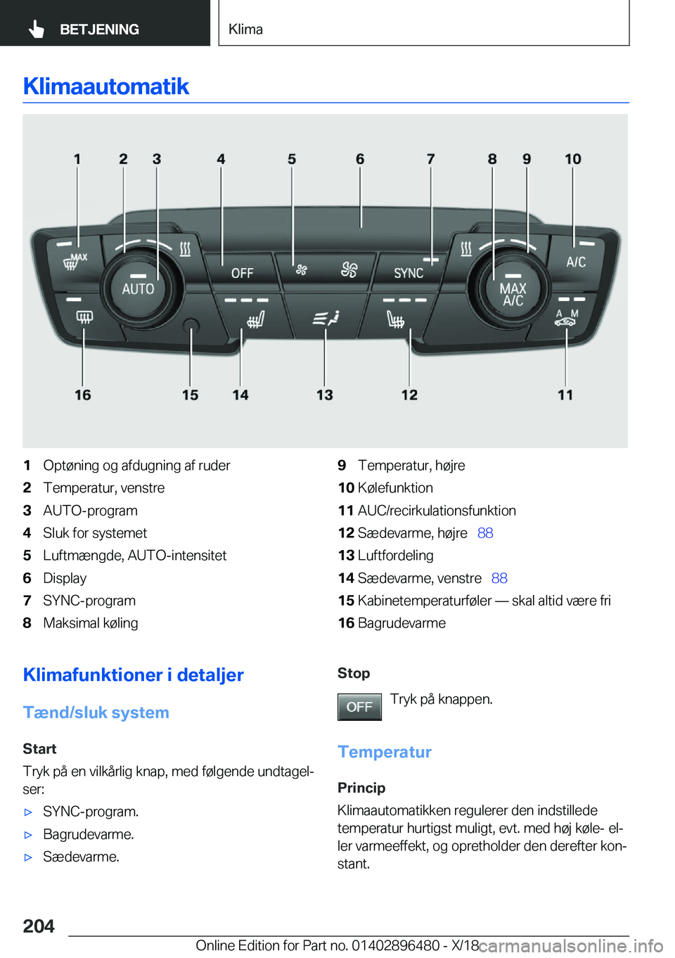 BMW X1 2019  InstruktionsbØger (in Danish) �K�l�i�m�a�a�u�t�o�m�a�t�i�k�1�O�p�t�