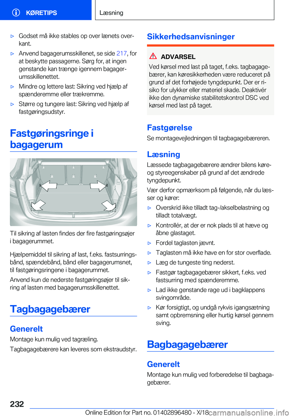BMW X1 2019  InstruktionsbØger (in Danish) 'x�G�o�d�s�e�t��m�å��i�k�k�e��s�t�a�b�l�e�s��o�p��o�v�e�r��l�æ�n�e�t�s��o�v�e�rj
�k�a�n�t�.'x�A�n�v�e�n�d��b�a�g�a�g�e�r�u�m�s�s�k�i�l�l�e�n�e�t�,��s�e��s�i�d�e� �2�1�7�,��f�o�r