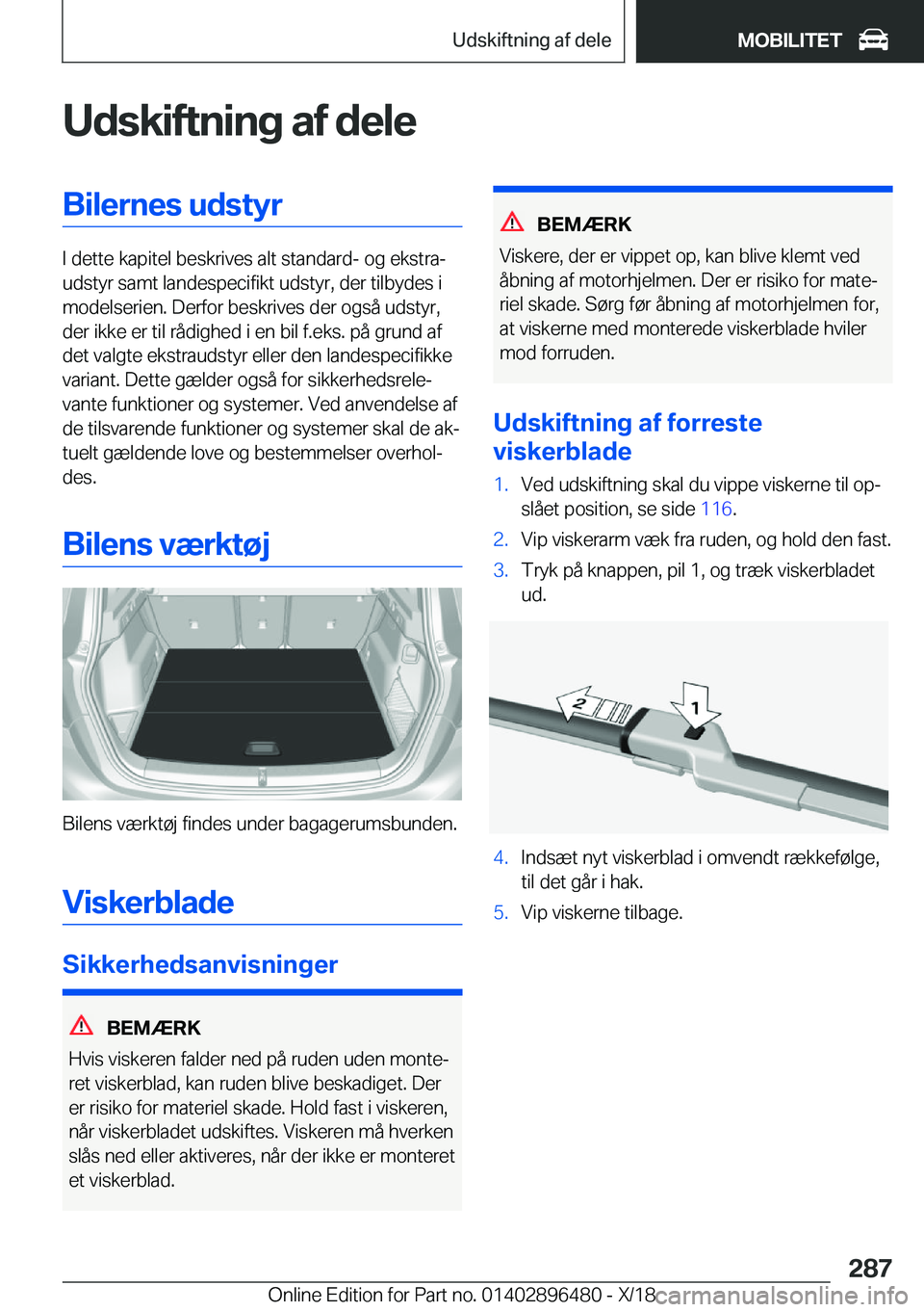 BMW X1 2019  InstruktionsbØger (in Danish) �U�d�s�k�i�f�t�n�i�n�g��a�f��d�e�l�e�B�i�l�e�r�n�e�s��u�d�s�t�y�r
�I��d�e�t�t�e��k�a�p�i�t�e�l��b�e�s�k�r�i�v�e�s��a�l�t��s�t�a�n�d�a�r�d�-��o�g��e�k�s�t�r�aj
�u�d�s�t�y�r��s�a�m�t��l�a�n