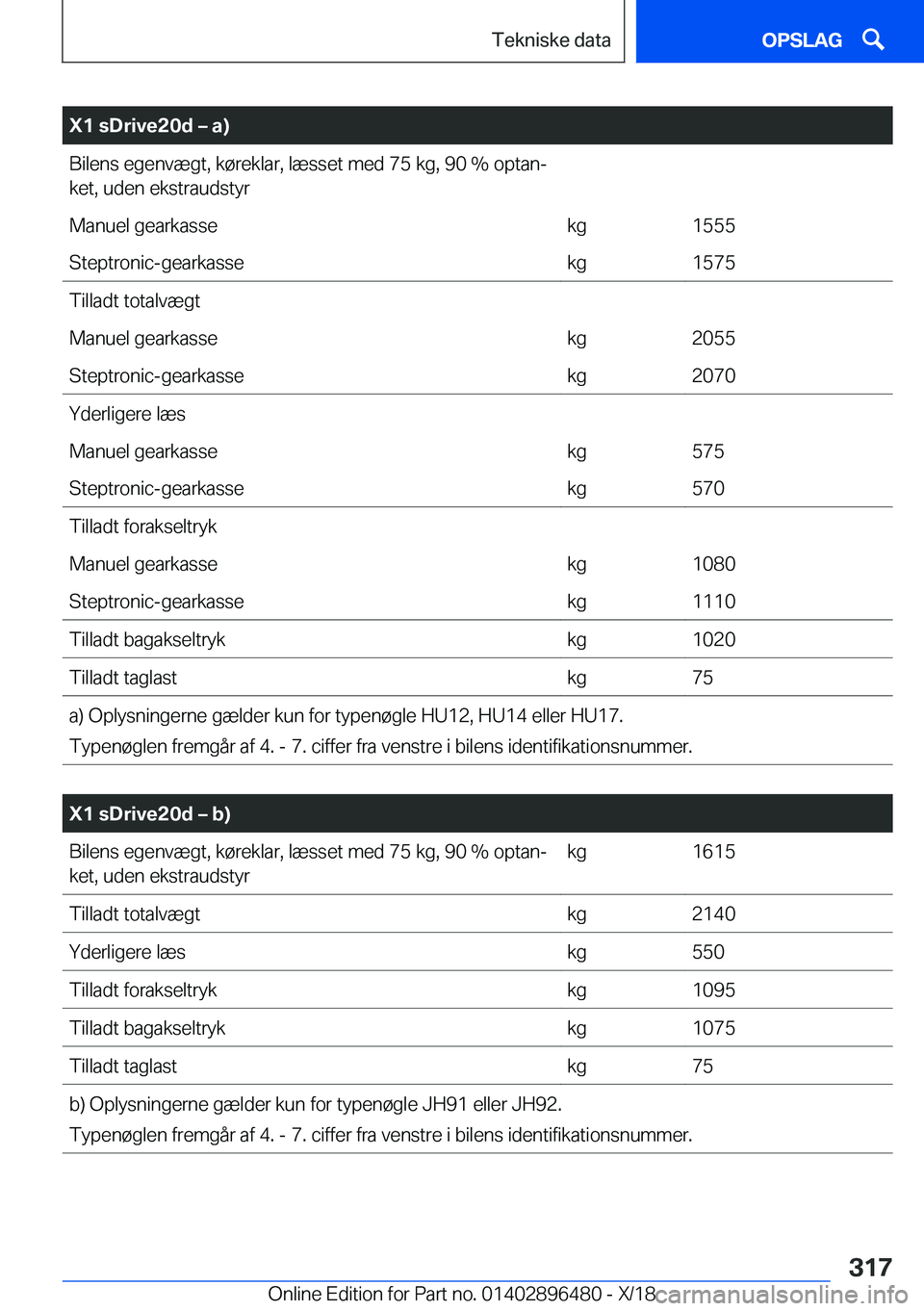 BMW X1 2019  InstruktionsbØger (in Danish) �X�1��s�D�r�i�v�e�2�0�d�m��a�)�B�i�l�e�n�s��e�g�e�n�v�æ�g�t�,��k�