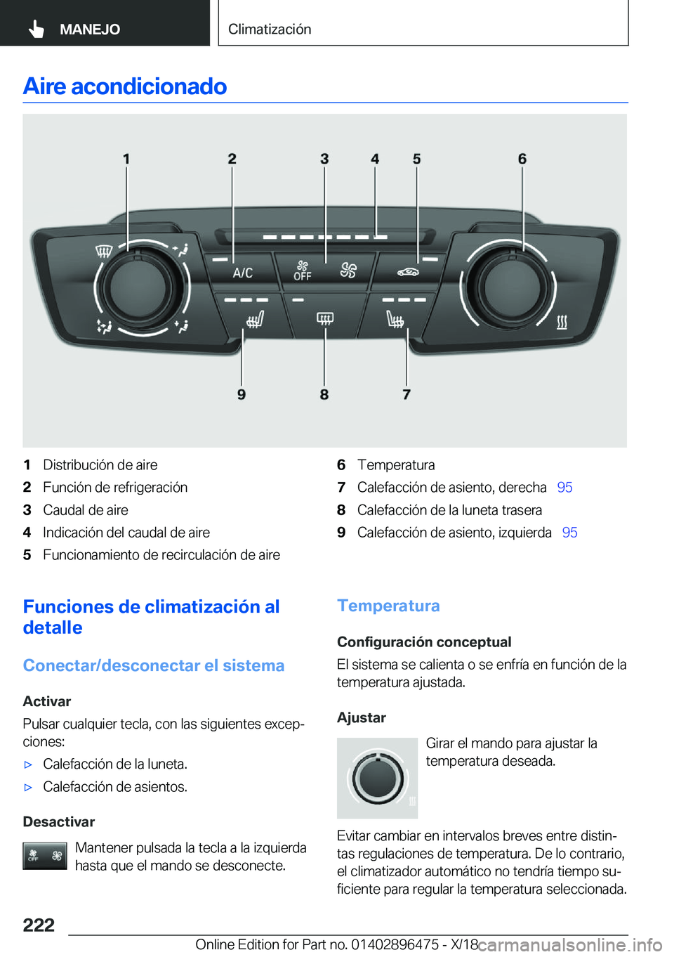 BMW X1 2019  Manuales de Empleo (in Spanish) �A�i�r�e��a�c�o�n�d�i�c�i�o�n�a�d�o�1�D�i�s�t�r�i�b�u�c�i�
