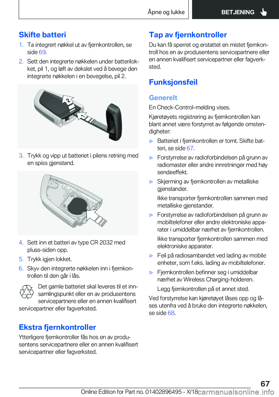 BMW X1 2019  InstruksjonsbØker (in Norwegian) �S�k�i�f�t�e��b�a�t�t�e�r�i�1�.�T�a��i�n�t�e�g�r�e�r�t��n�