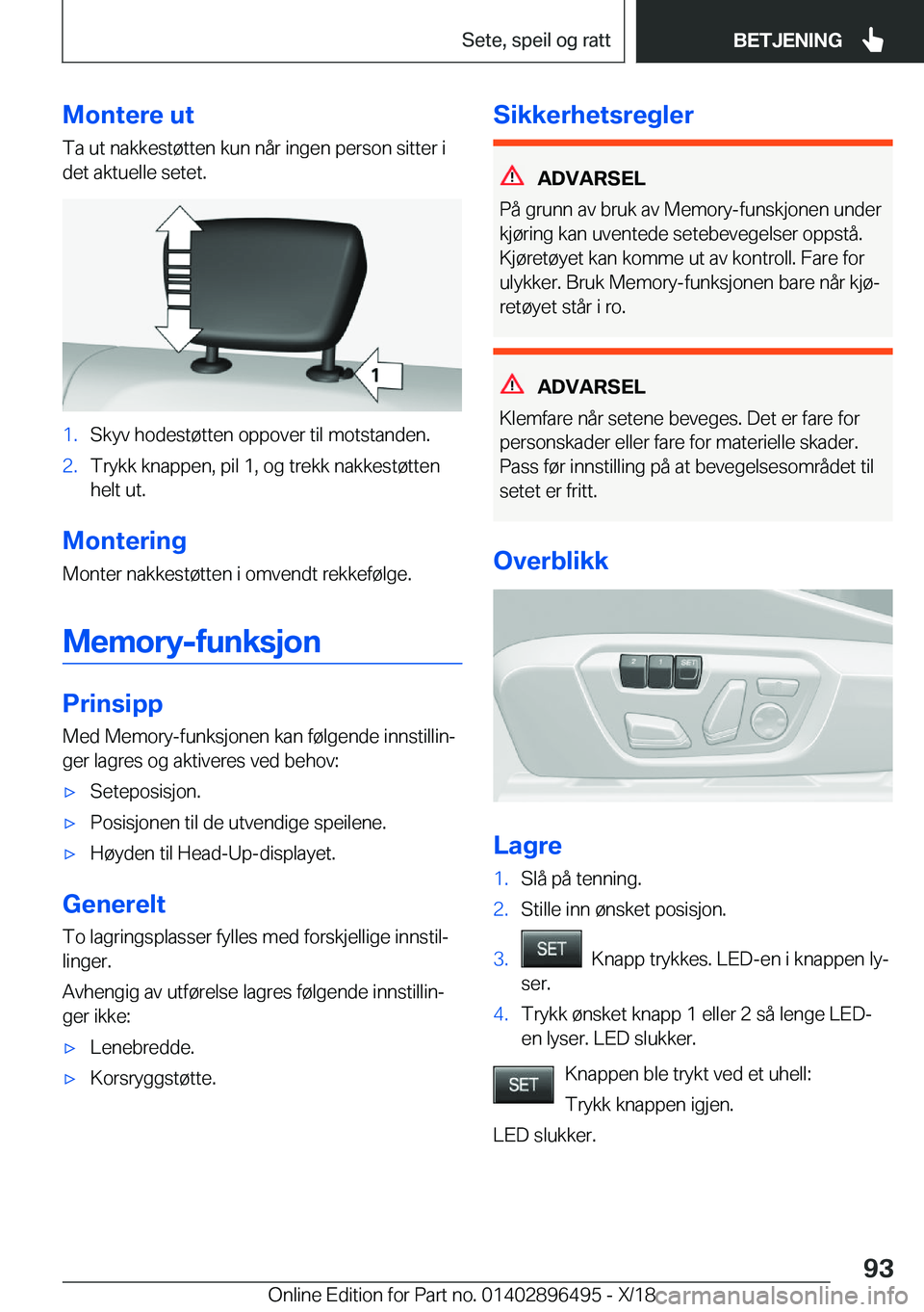 BMW X1 2019  InstruksjonsbØker (in Norwegian) �M�o�n�t�e�r�e��u�t
�T�a��u�t��n�a�k�k�e�s�t�