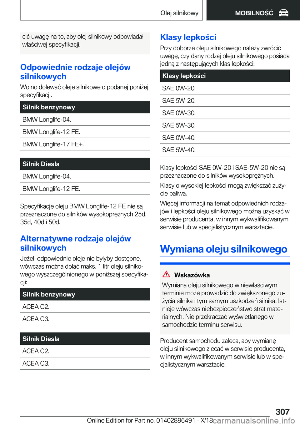 BMW X1 2019  Instrukcja obsługi (in Polish) �c�i�