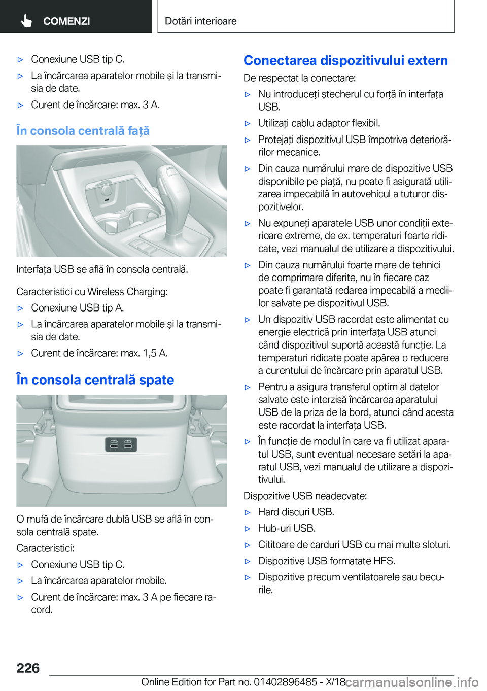 BMW X1 2019  Ghiduri De Utilizare (in Romanian) 'x�C�o�n�e�x�i�u�n�e��U�S�B��t�i�p��C�.'x�L�a��