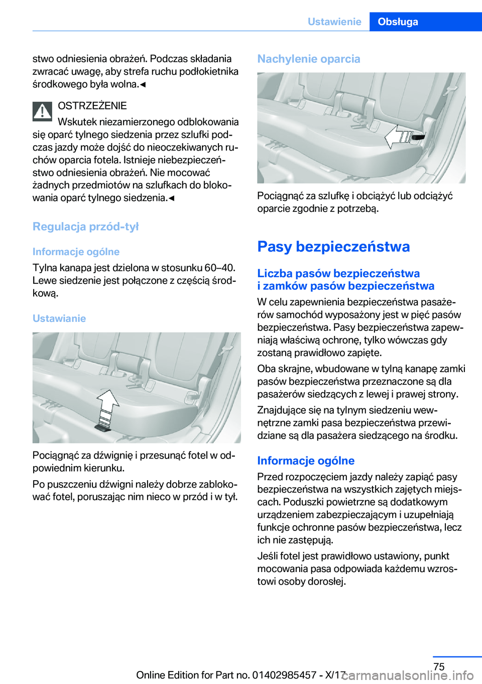 BMW X1 2018  Instrukcja obsługi (in Polish) �s�t�w�o� �o�d�n�i�e�s�i�e�n�i�a� �o�b�r�a 9�e�