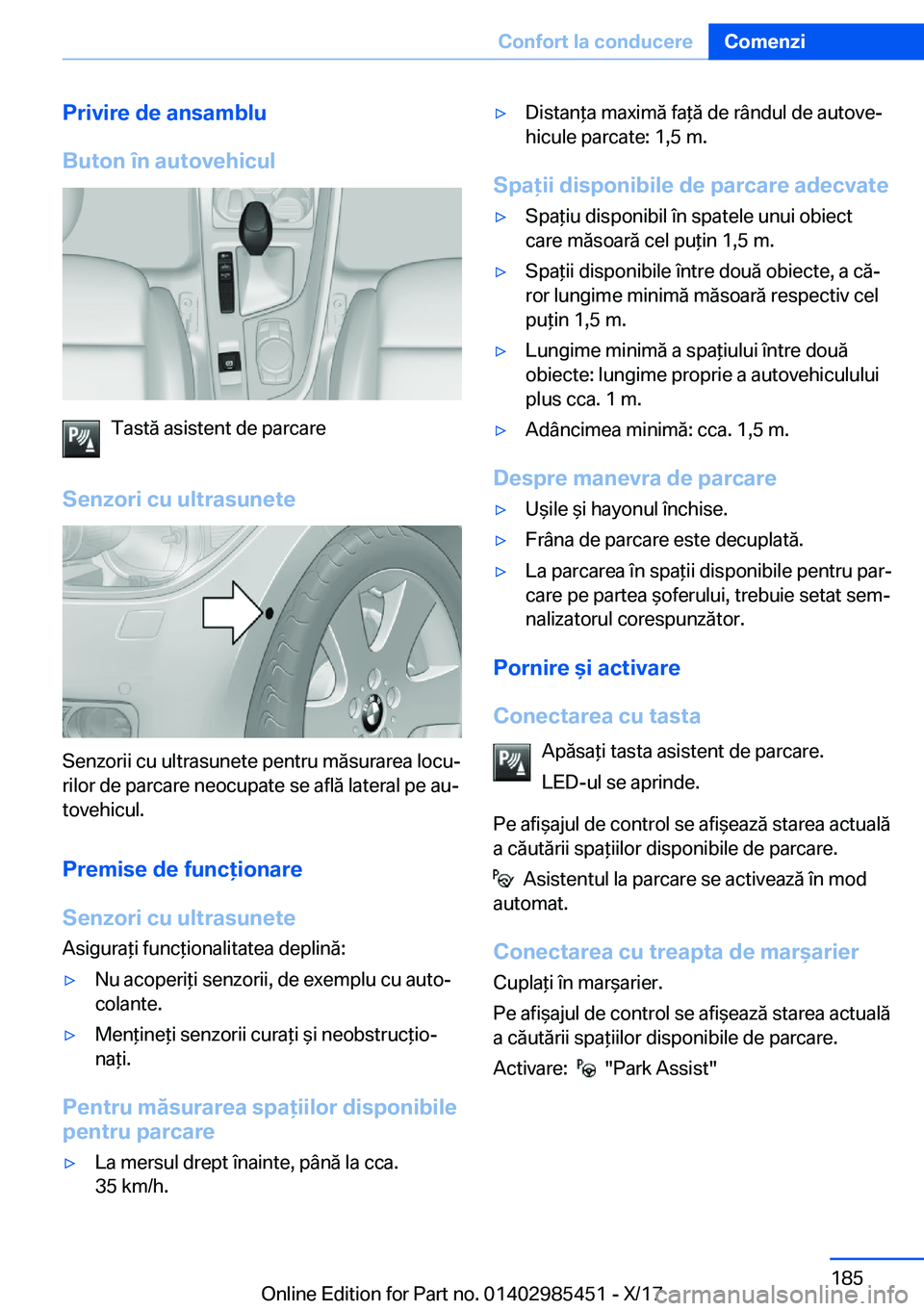 BMW X1 2018  Ghiduri De Utilizare (in Romanian) �P�r�i�v�i�r�e��d�e��a�n�s�a�m�b�l�u
�B�u�t�o�n��