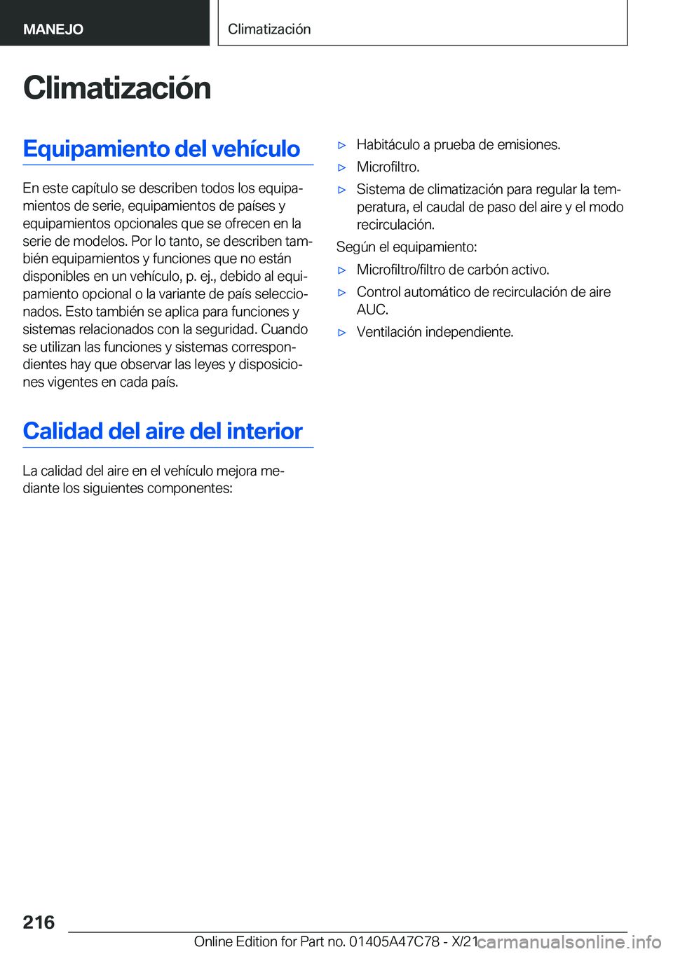 BMW X2 2022  Manuales de Empleo (in Spanish) �C�l�i�m�a�t�i�z�a�c�i�