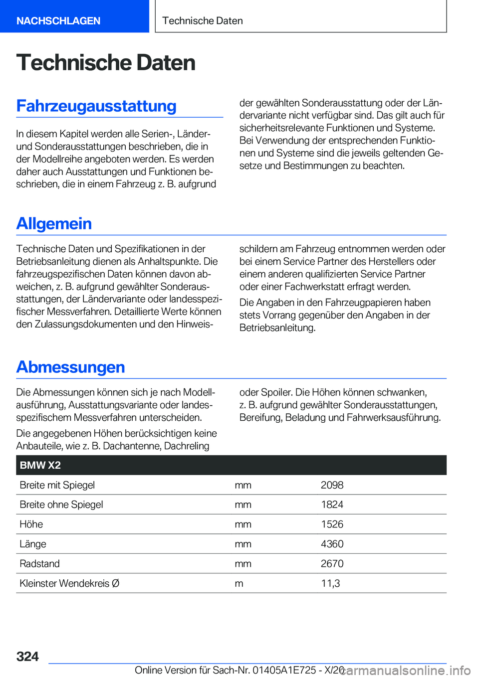BMW X2 2021  Betriebsanleitungen (in German) �T�e�c�h�n�i�s�c�h�e��D�a�t�e�n�F�a�h�r�z�e�u�g�a�u�s�s�t�a�t�t�u�n�g
�I�n��d�i�e�s�e�m��K�a�p�i�t�e�l��w�e�r�d�e�n��a�l�l�e��S�e�r�i�e�n�-�,��L�