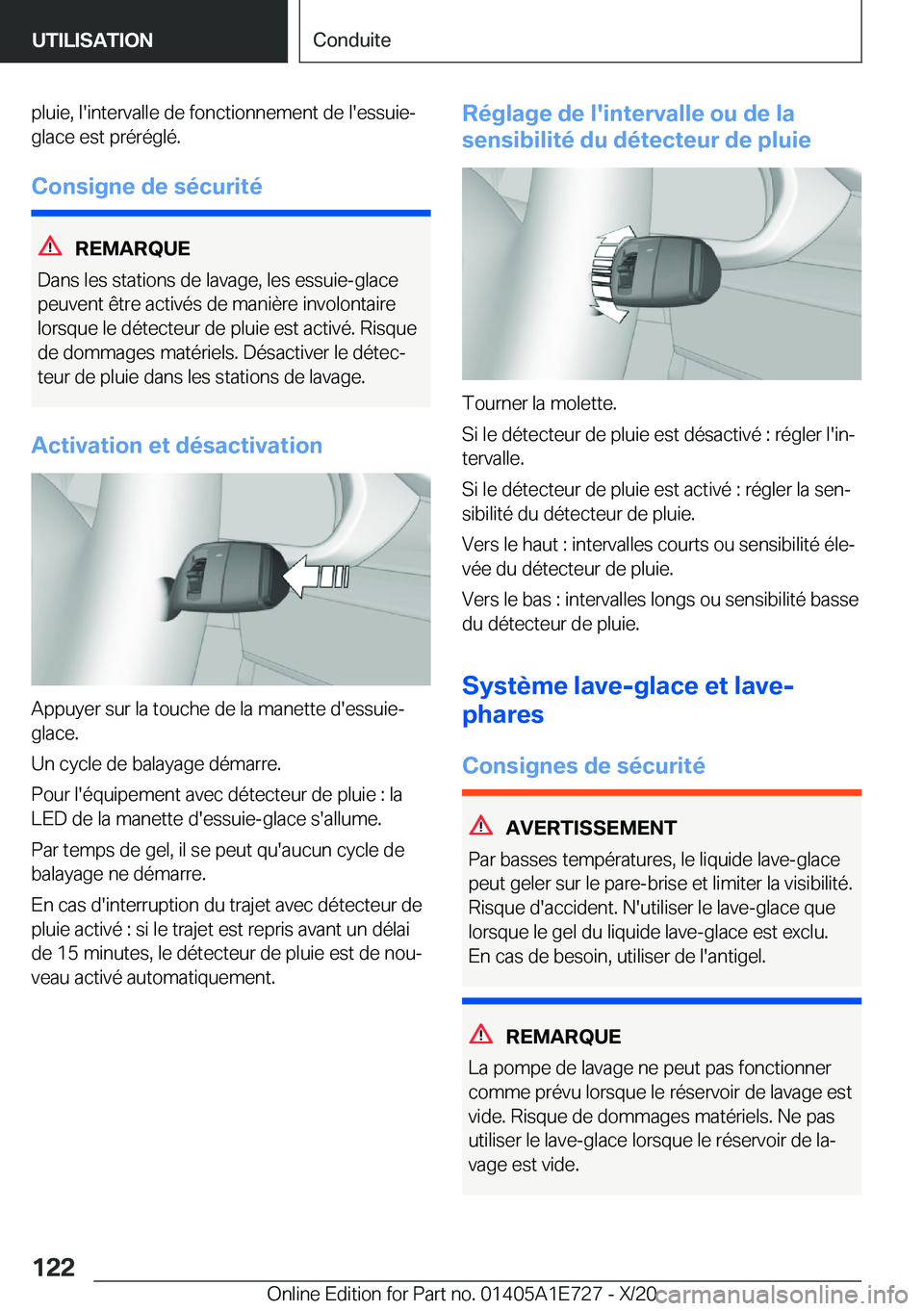 BMW X2 2021  Notices Demploi (in French) �p�l�u�i�e�,��l�'�i�n�t�e�r�v�a�l�l�e��d�e��f�o�n�c�t�i�o�n�n�e�m�e�n�t��d�e��l�'�e�s�s�u�i�e�-�g�l�a�c�e��e�s�t��p�r�é�r�é�g�l�é�.
�C�o�n�s�i�g�n�e��d�e��s�é�c�u�r�i�t�é
�R�E�M�