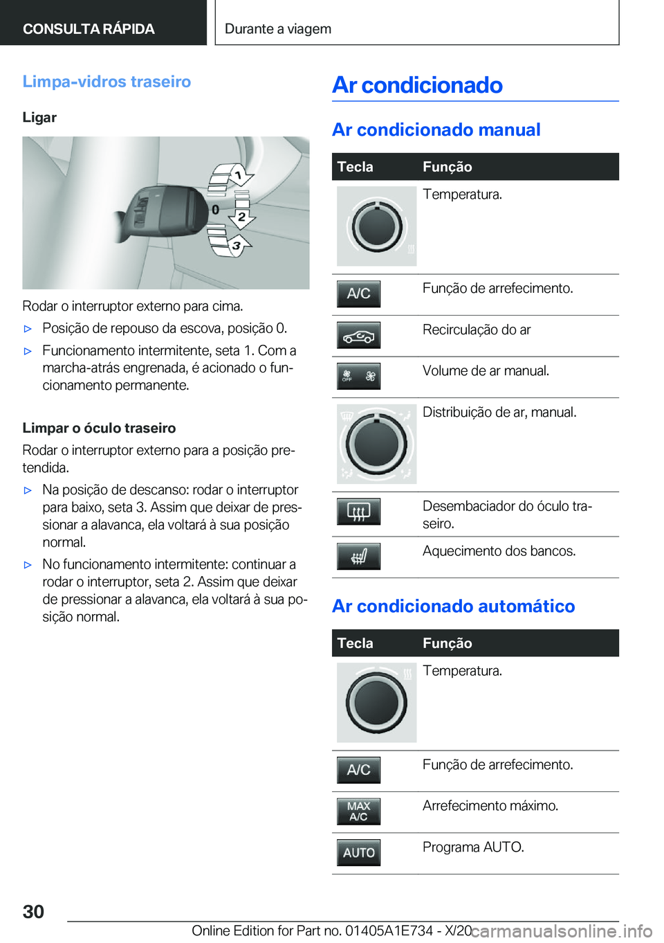 BMW X2 2021  Manual do condutor (in Portuguese)  L i m p a - v i d r o s  t r a s e i r o L i g a r
 R o d a r  o  i n t e r r u p t o r  e x t e r n o  p a r a  c i m a .
x P o s i 