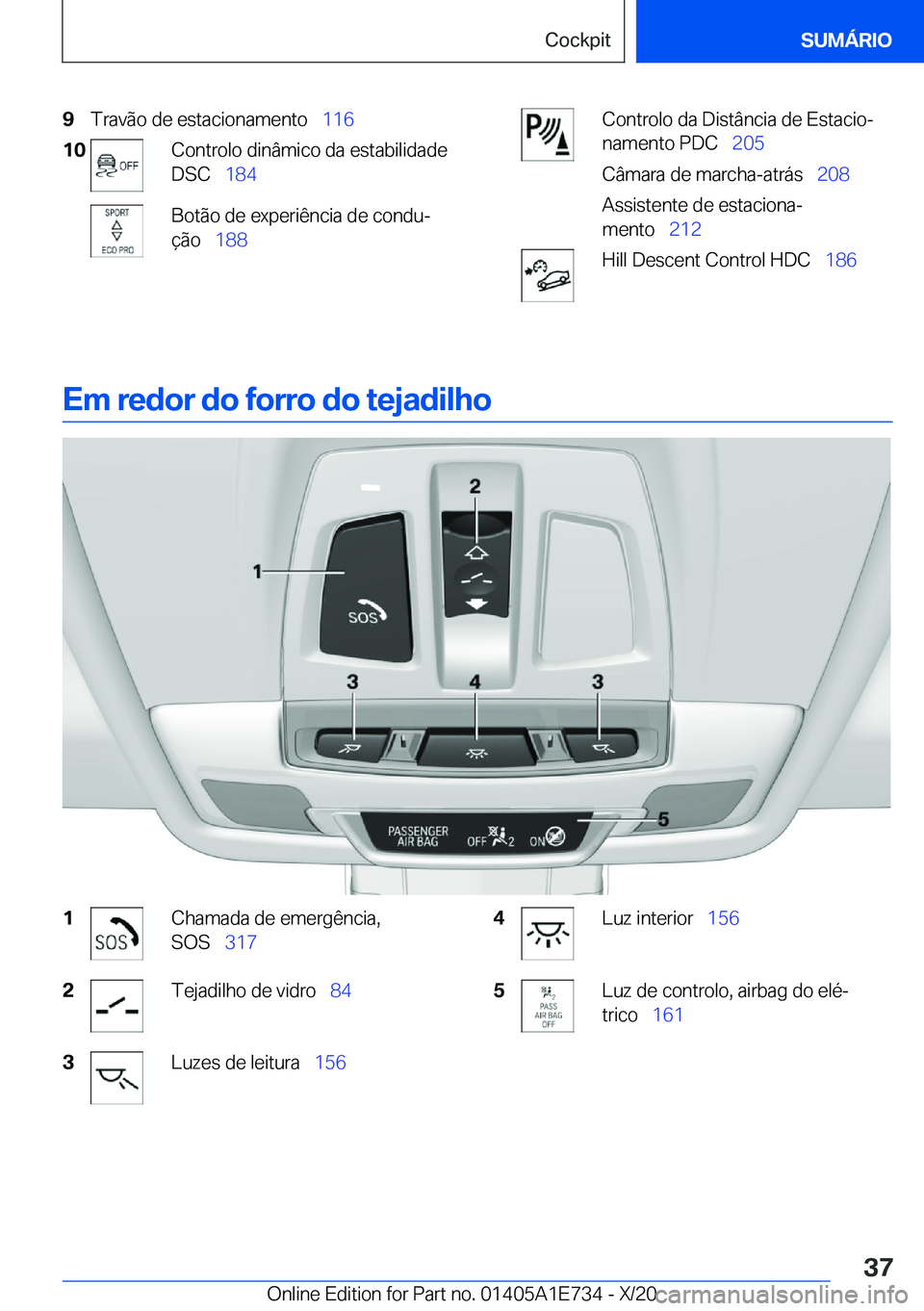 BMW X2 2021  Manual do condutor (in Portuguese)  9 T r a v ã o  d e  e s t a c i o n a m e n t o\_ 1 1 6 1 0 C o n t r o l o  d i n â m i c o  d a  e s t a b i l i d a d e
 D S C\_  1 8 4 B o t ã o  d e  e x p e r i ê n c i a  d e 
