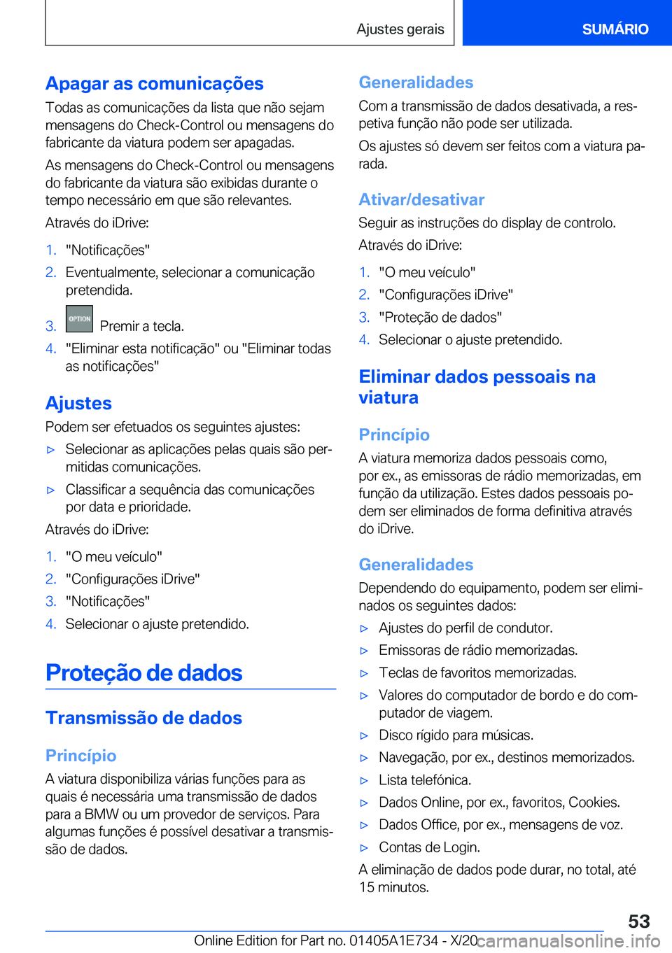 BMW X2 2021  Manual do condutor (in Portuguese)  A p a g a r  a s  c o m u n i c a 