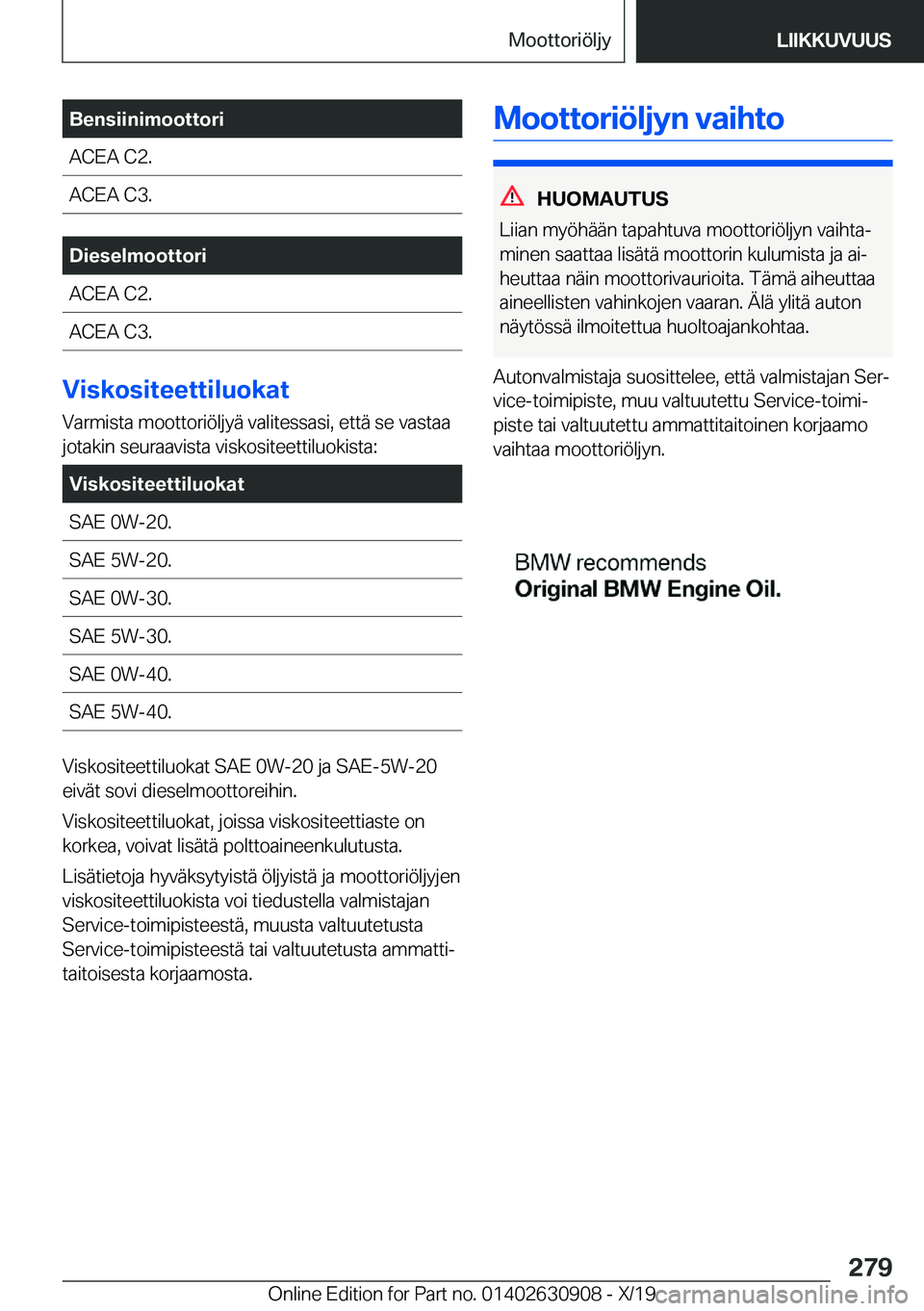 BMW X2 2020  Omistajan Käsikirja (in Finnish) �B�e�n�s�i�i�n�i�m�o�o�t�t�o�r�i�A�C�E�A��C�2�.�A�C�E�A��C�3�.�D�i�e�s�e�l�m�o�o�t�t�o�r�i�A�C�E�A��C�2�.�A�C�E�A��C�3�.
�V�i�s�k�o�s�i�t�e�e�t�t�i�l�u�o�k�a�t
�V�a�r�m�i�s�t�a��m�o�o�t�t�o�r�i�