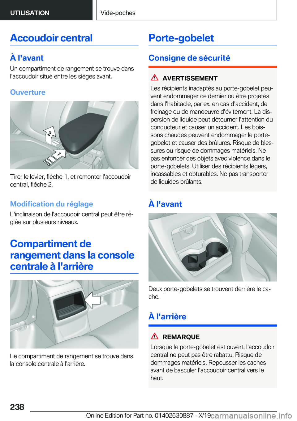 BMW X2 2020  Notices Demploi (in French) �A�c�c�o�u�d�o�i�r��c�e�n�t�r�a�l
�