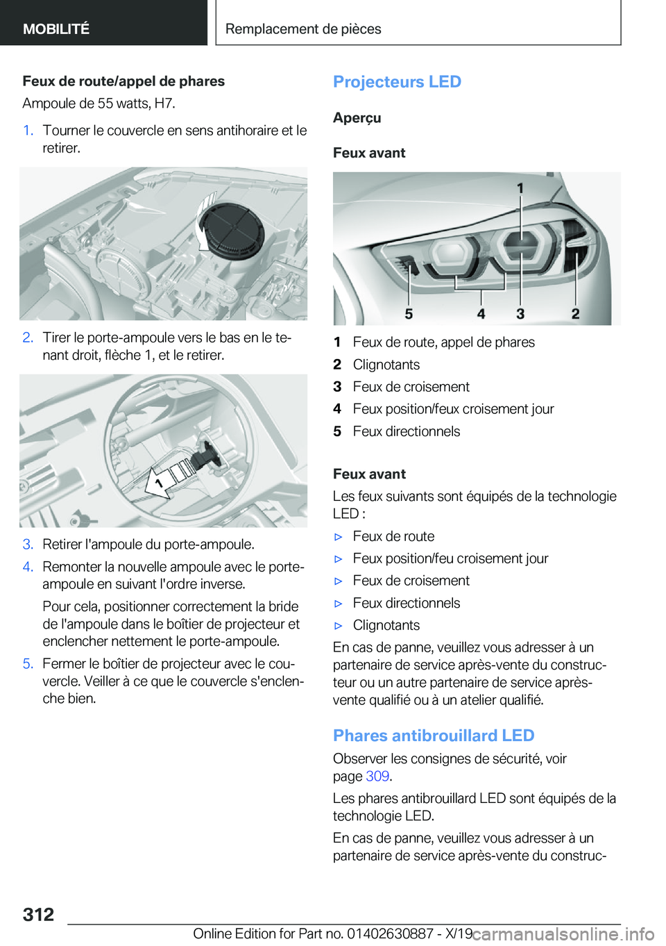 BMW X2 2020  Notices Demploi (in French) �F�e�u�x��d�e��r�o�u�t�e�/�a�p�p�e�l��d�e��p�h�a�r�e�s
�A�m�p�o�u�l�e��d�e��5�5��w�a�t�t�s�,��H�7�.�1�.�T�o�u�r�n�e�r��l�e��c�o�u�v�e�r�c�l�e��e�n��s�e�n�s��a�n�t�i�h�o�r�a�i�r�e��e�t��