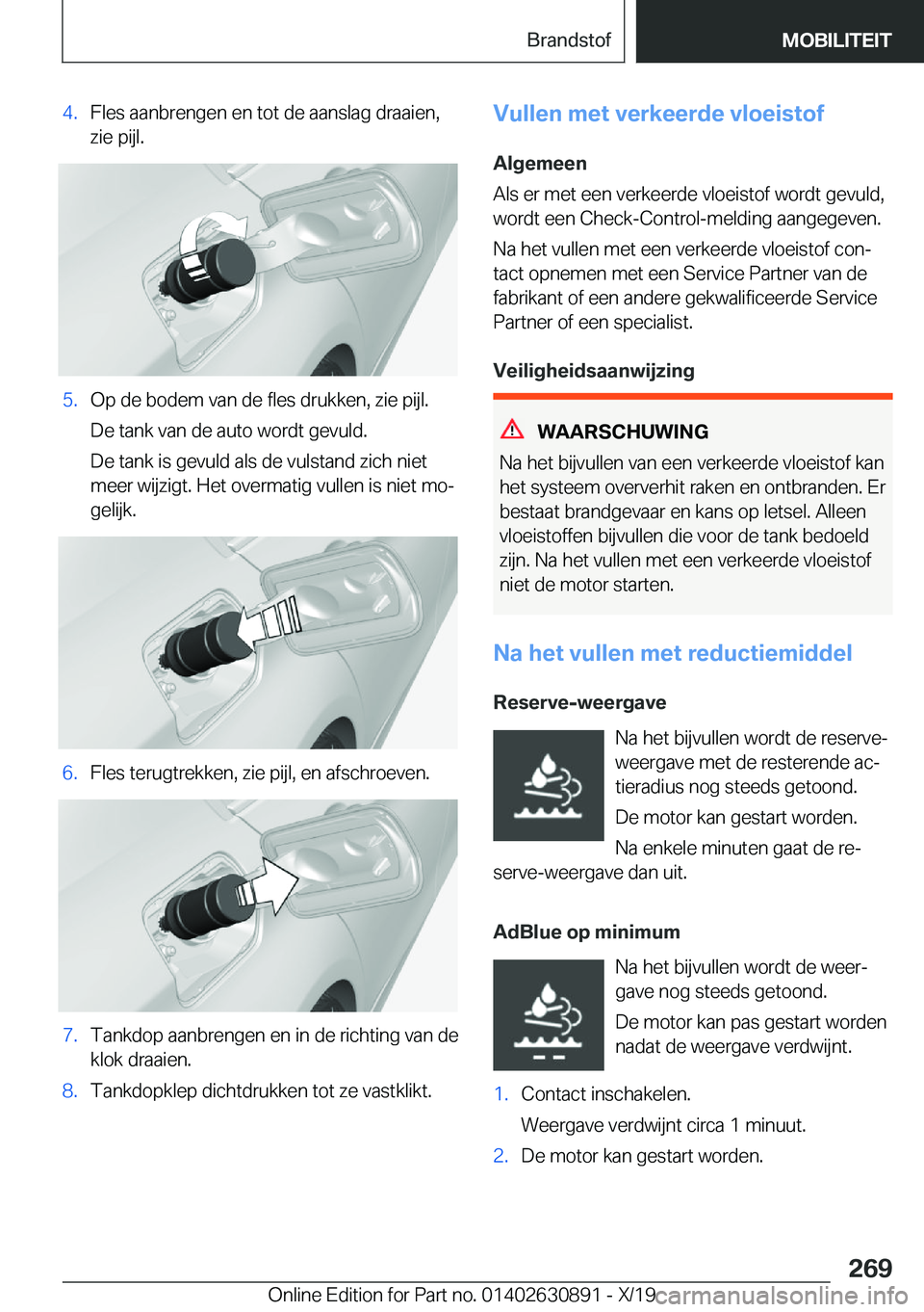 BMW X2 2020  Instructieboekjes (in Dutch) �4�.�F�l�e�s��a�a�n�b�r�e�n�g�e�n��e�n��t�o�t��d�e��a�a�n�s�l�a�g��d�r�a�a�i�e�n�,
�z�i�e��p�i�j�l�.�5�.�O�p��d�e��b�o�d�e�m��v�a�n��d�e��f�l�e�s��d�r�u�k�k�e�n�,��z�i�e��p�i�j�l�.
�D�e