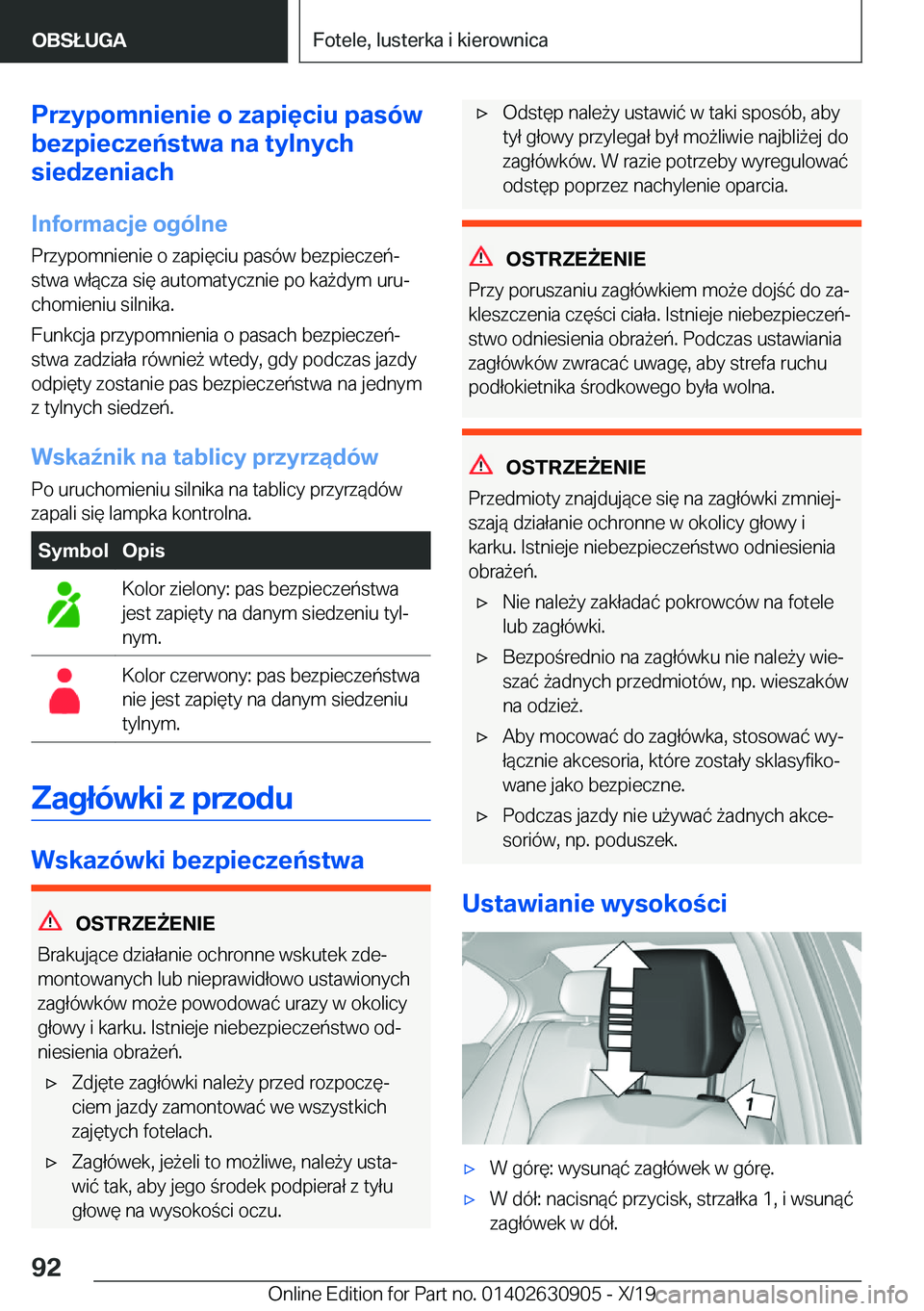 BMW X2 2020  Instrukcja obsługi (in Polish) �P�r�z�y�p�o�m�n�i�e�n�i�e��o��z�a�p�i�