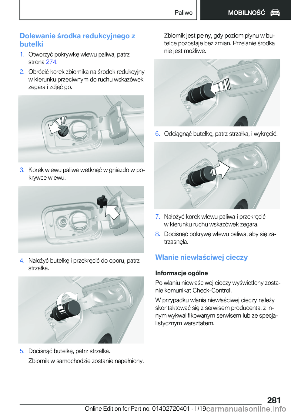 BMW X2 2019  Instrukcja obsługi (in Polish) �D�o�l�e�w�a�n�i�e��r�o�d�k�a��r�e�d�u�k�c�y�j�n�e�g�o��z
�b�u�t�e�l�k�i�1�.�O�t�w�o�r�z�y�