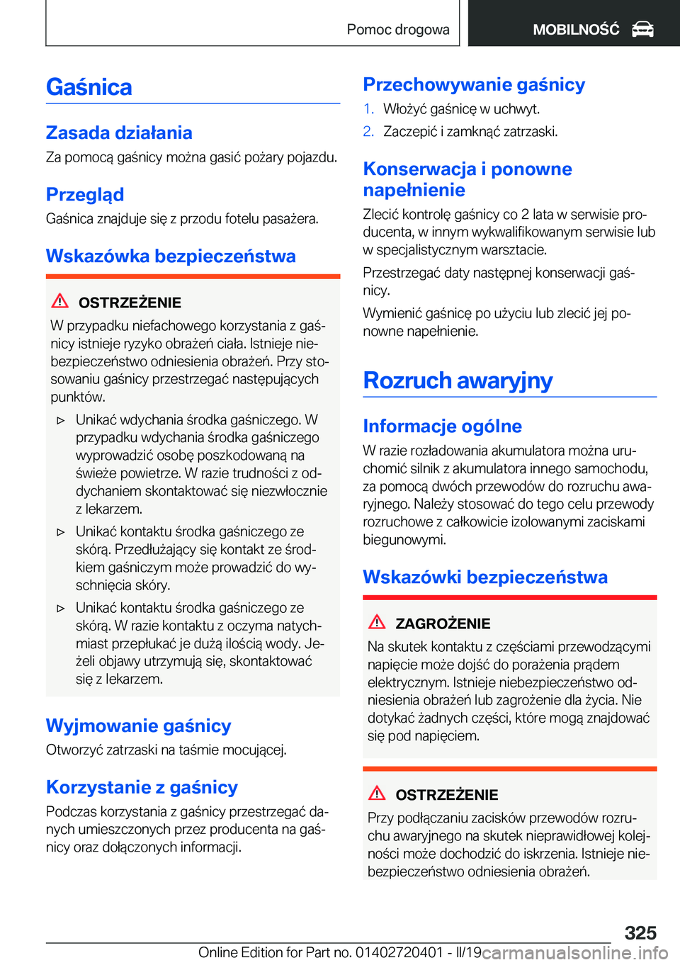BMW X2 2019  Instrukcja obsługi (in Polish) �G�a�n�i�c�a
�Z�a�s�a�d�a��d�z�i�a�ł�a�n�i�a
�Z�a��p�o�m�o�c�