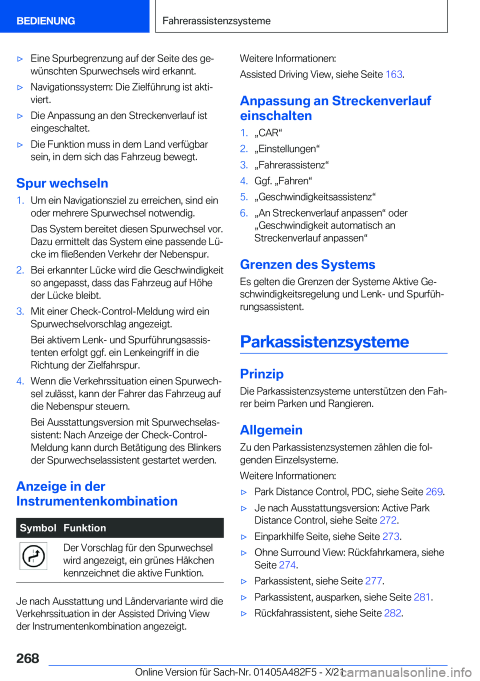 BMW X3 2022  Betriebsanleitungen (in German) x�E�i�n�e��S�p�u�r�b�e�g�r�e�n�z�u�n�g��a�u�f��d�e�r��S�e�i�t�e��d�e�s��g�ej�w�