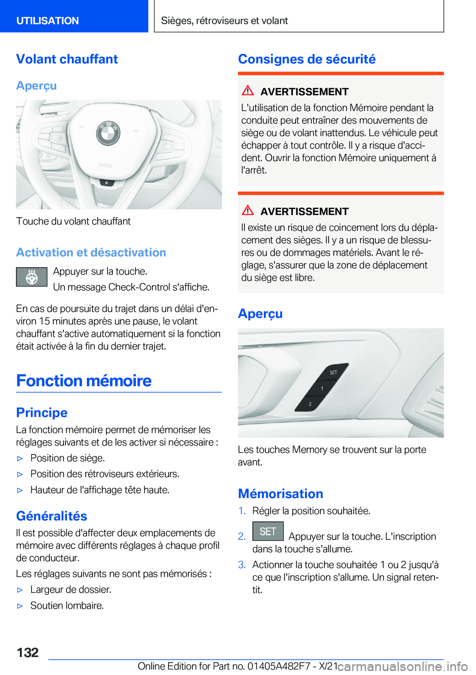 BMW X3 2022  Notices Demploi (in French) �V�o�l�a�n�t��c�h�a�u�f�f�a�n�t
�A�p�e�r�ç�u
�T�o�u�c�h�e��d�u��v�o�l�a�n�t��c�h�a�u�f�f�a�n�t
�A�c�t�i�v�a�t�i�o�n��e�t��d�é�s�a�c�t�i�v�a�t�i�o�n �A�p�p�u�y�e�r��s�u�r��l�a��t�o�u�c�h�e�.
