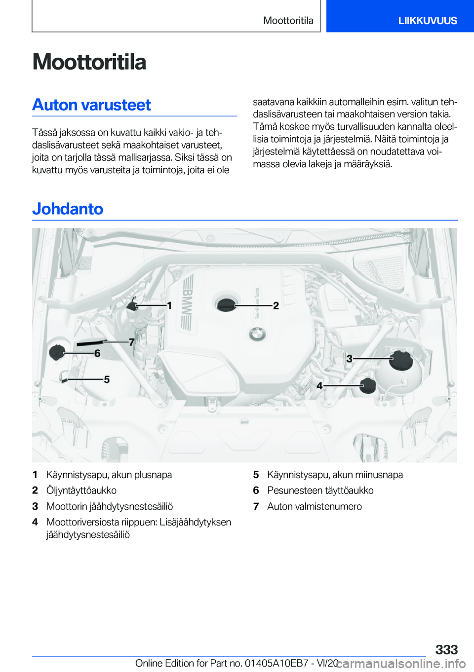 BMW X3 2021  Omistajan Käsikirja (in Finnish) �M�o�o�t�t�o�r�i�t�i�l�a�A�u�t�o�n��v�a�r�u�s�t�e�e�t
�T�