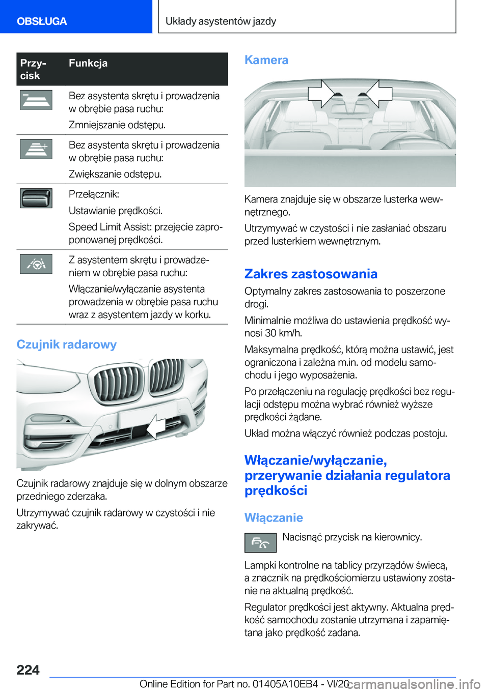 BMW X3 2021  Instrukcja obsługi (in Polish) �P�r�z�yj
�c�i�s�k�F�u�n�k�c�j�a�B�e�z��a�s�y�s�t�e�n�t�a��s�k�r�