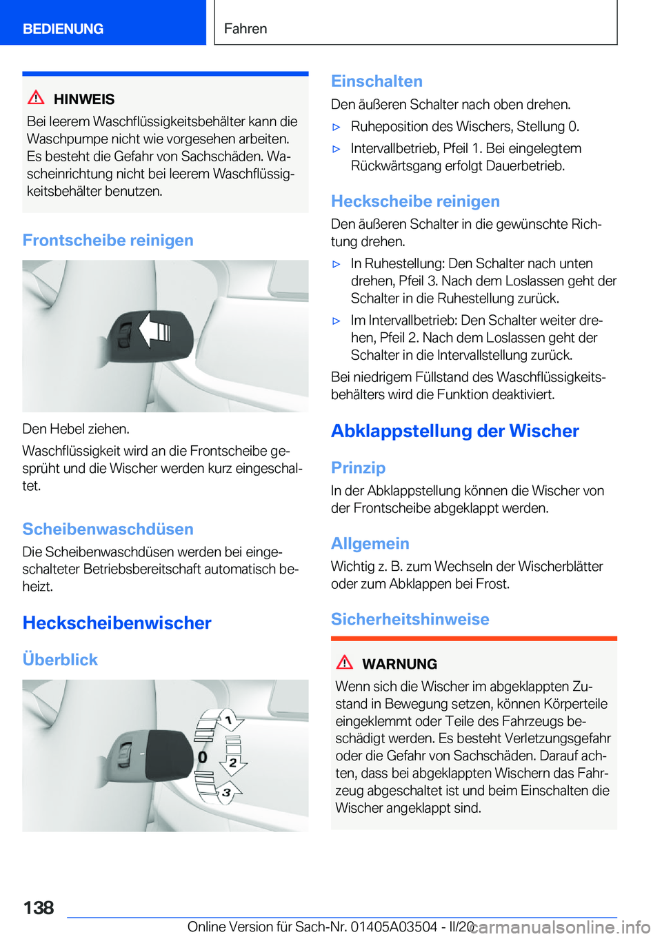 BMW X3 2020  Betriebsanleitungen (in German) �H�I�N�W�E�I�S
�B�e�i��l�e�e�r�e�m��W�a�s�c�h�f�l�