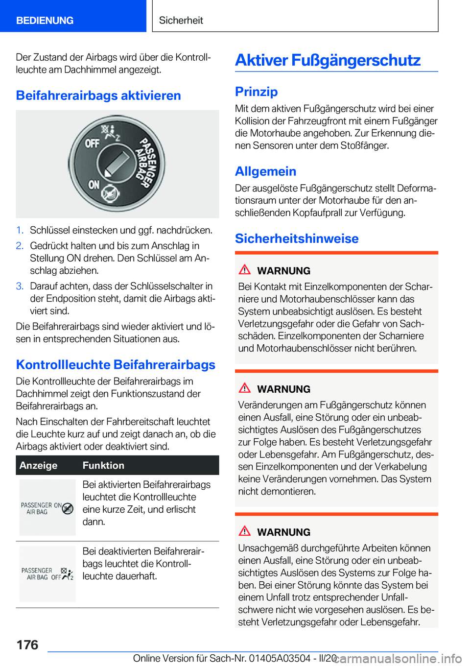 BMW X3 2020  Betriebsanleitungen (in German) �D�e�r��Z�u�s�t�a�n�d��d�e�r��A�i�r�b�a�g�s��w�i�r�d��
