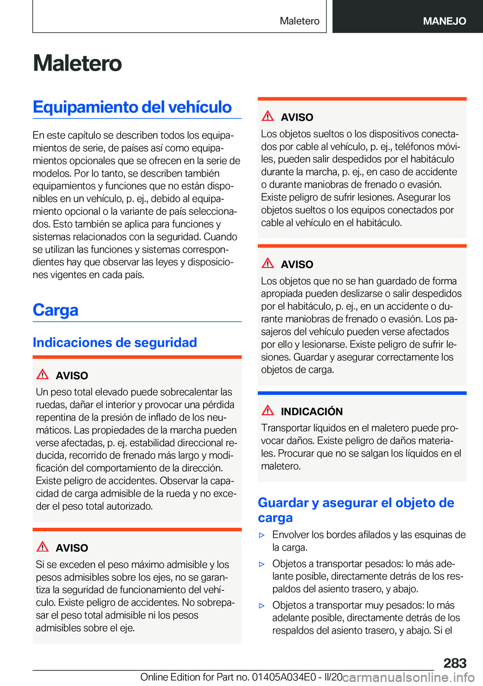 BMW X3 2020  Manuales de Empleo (in Spanish) �M�a�l�e�t�e�r�o�E�q�u�i�p�a�m�i�e�n�t�o��d�e�l��v�e�h�