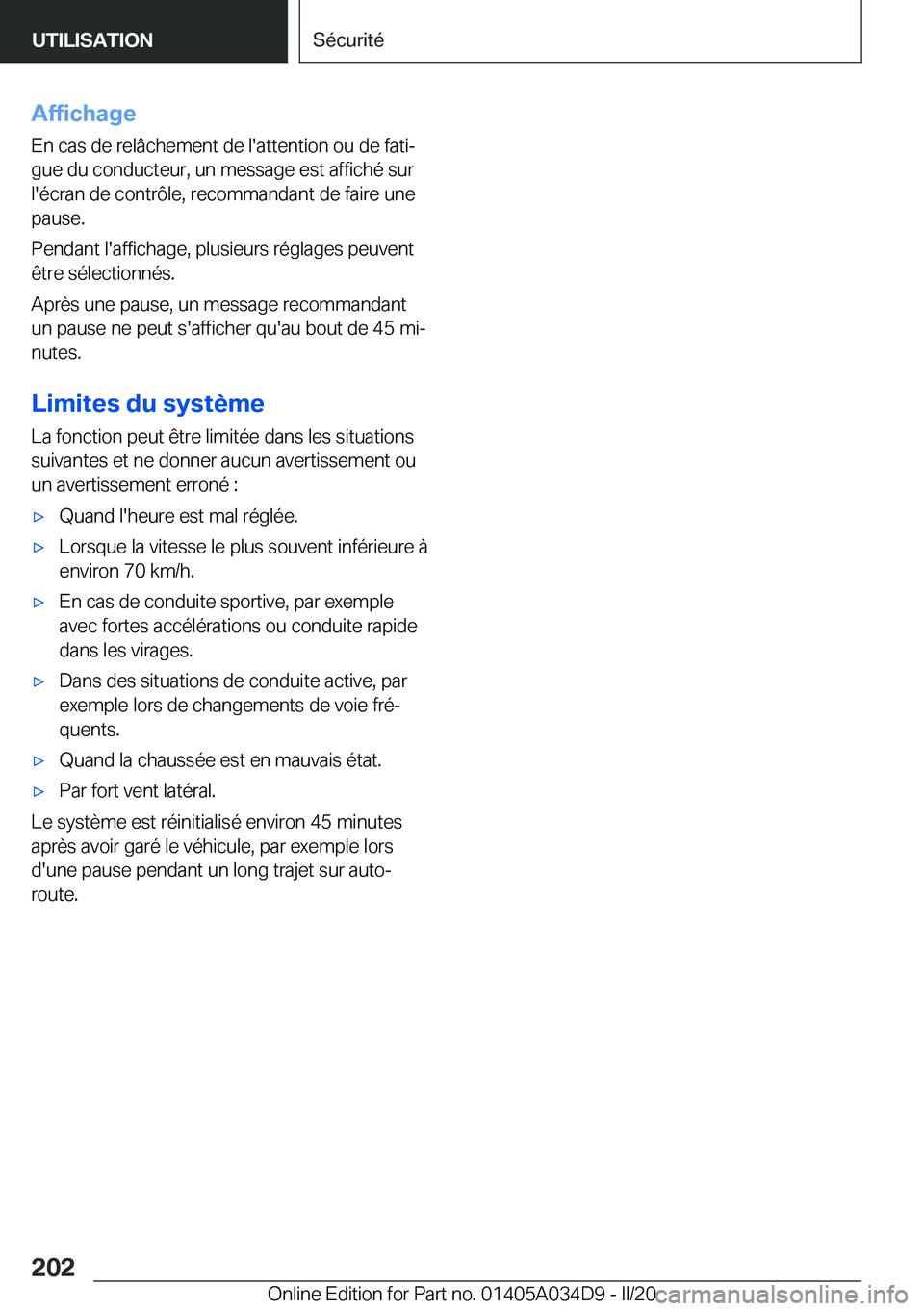 BMW X3 2020  Notices Demploi (in French) �A�f�f�i�c�h�a�g�e�E�n��c�a�s��d�e��r�e�l�