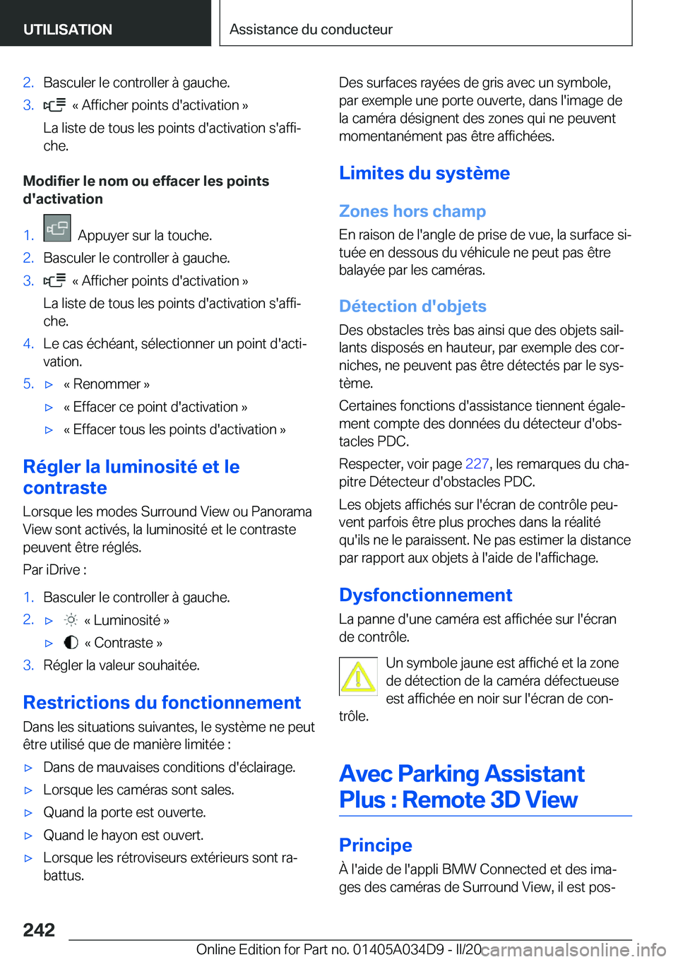 BMW X3 2020  Notices Demploi (in French) �2�.�B�a�s�c�u�l�e�r��l�e��c�o�n�t�r�o�l�l�e�r��