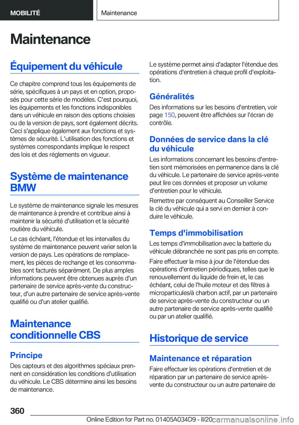 BMW X3 2020  Notices Demploi (in French) �M�a�i�n�t�e�n�a�n�c�e�