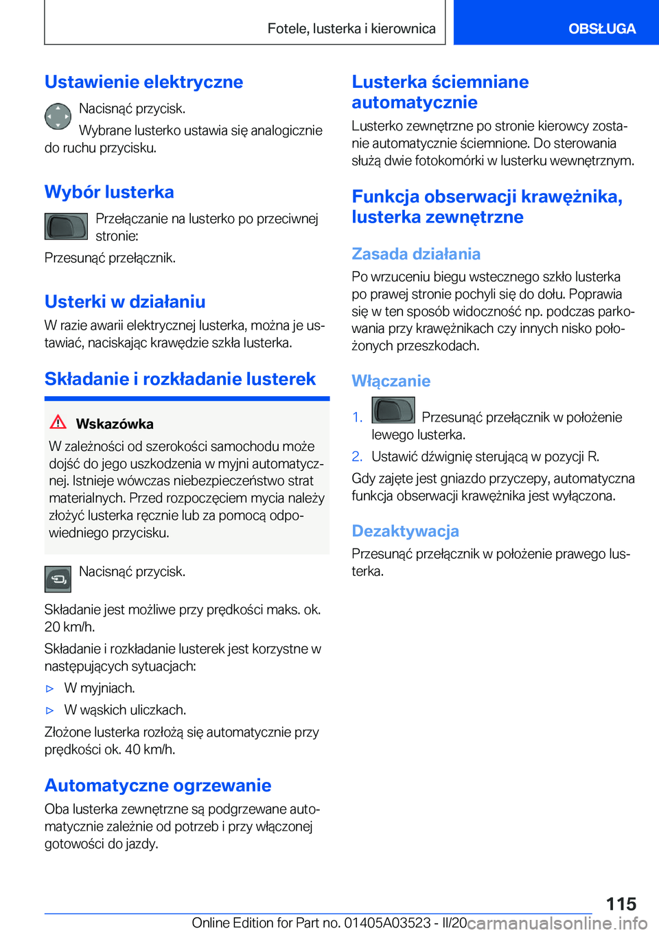 BMW X3 2020  Instrukcja obsługi (in Polish) �U�s�t�a�w�i�e�n�i�e��e�l�e�k�t�r�y�c�z�n�e�N�a�c�i�s�n�