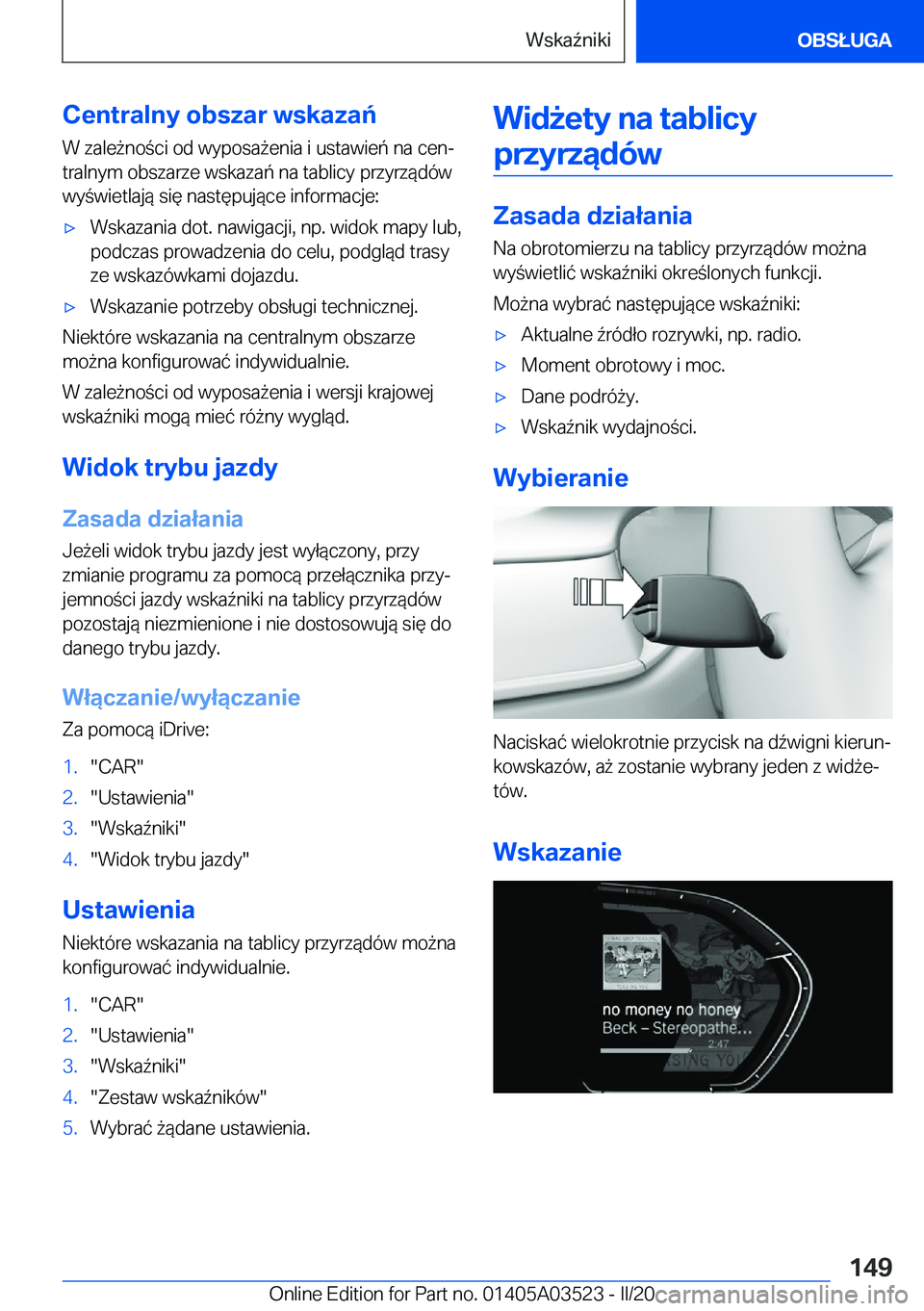 BMW X3 2020  Instrukcja obsługi (in Polish) �C�e�n�t�r�a�l�n�y��o�b�s�z�a�r��w�s�k�a�z�a�