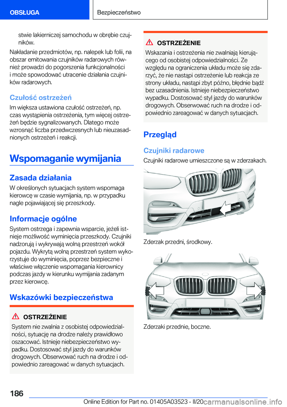 BMW X3 2020  Instrukcja obsługi (in Polish) �s�t�w�i�e��l�a�k�i�e�r�n�i�c�z�e�j��s�a�m�o�c�h�o�d�u��w��o�b�r�