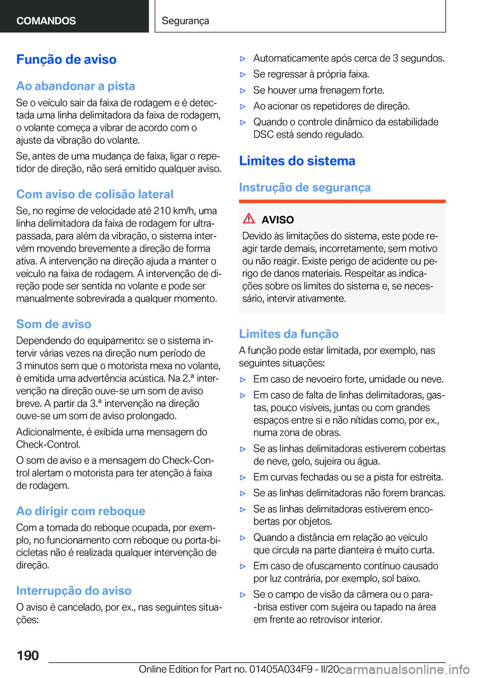 BMW X3 2020  Manual do condutor (in Portuguese) �F�u�n�
