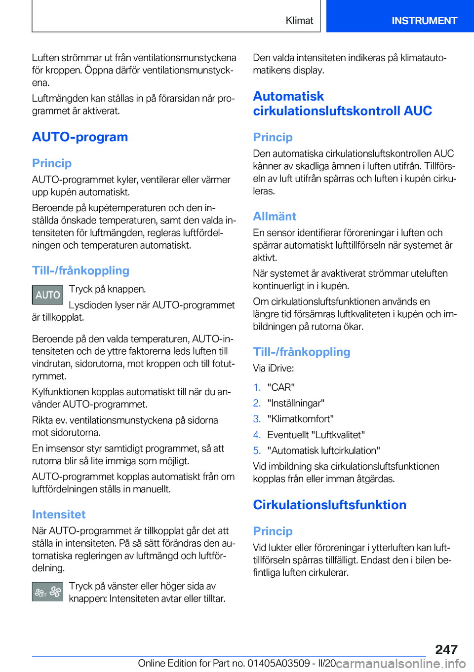 BMW X3 2020  InstruktionsbÖcker (in Swedish) �L�u�f�t�e�n��s�t�r�