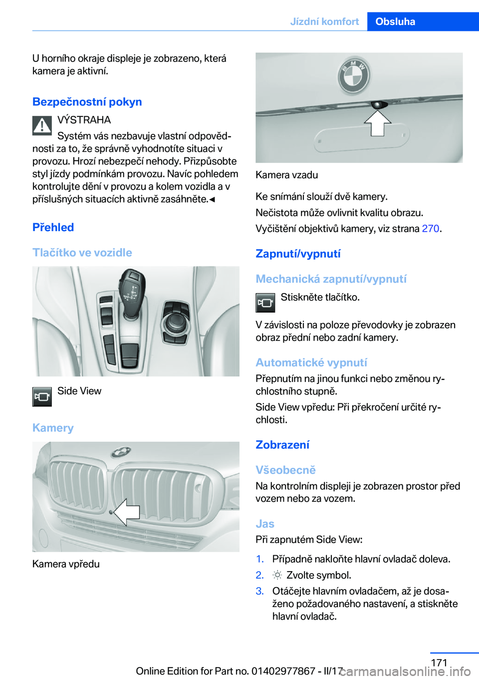 BMW X3 2017  Návod na použití (in Czech) �U� �h�o�r�n�