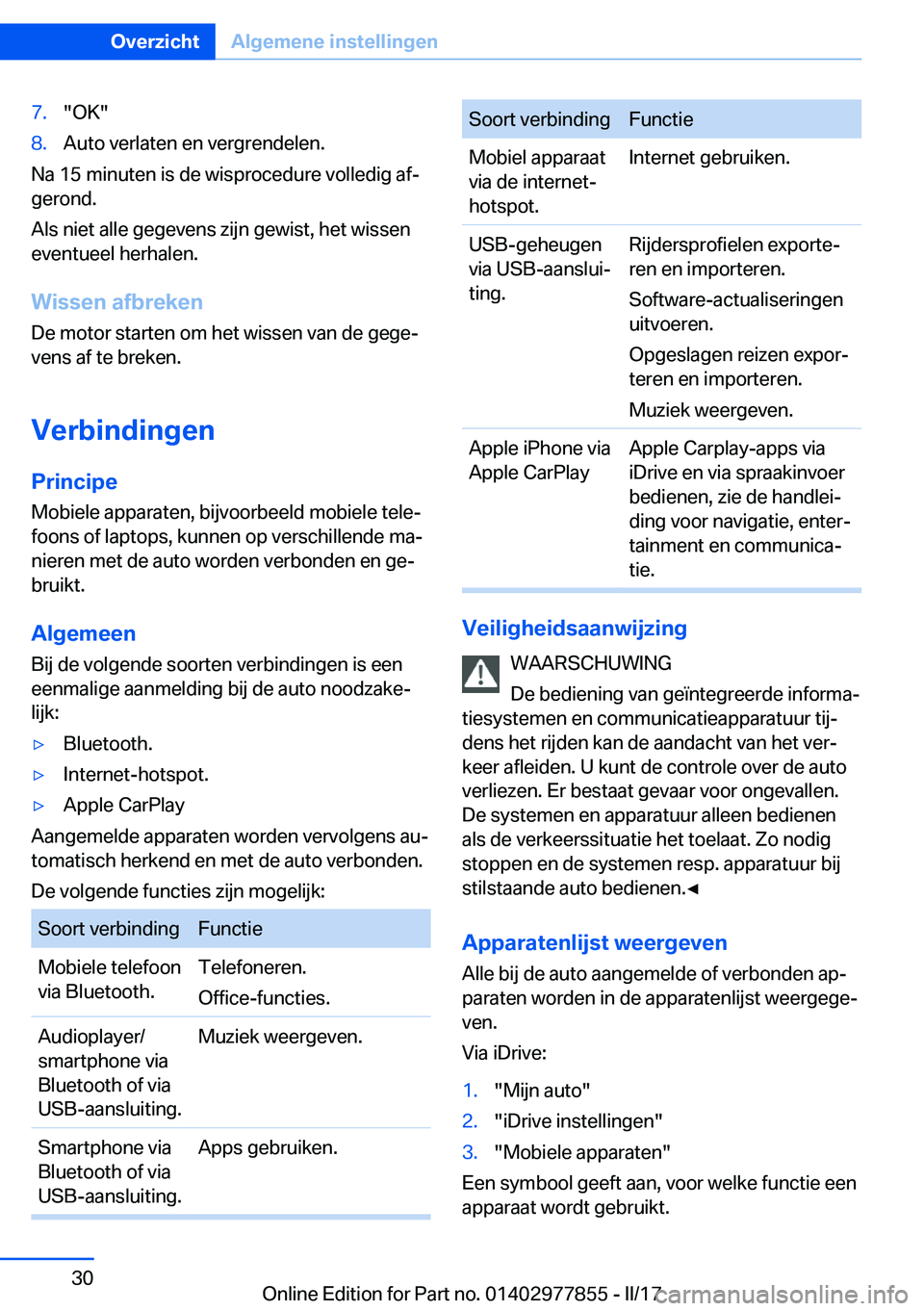 BMW X3 2017  Instructieboekjes (in Dutch) �7�.�"�O�K�"�8�.�A�u�t�o� �v�e�r�l�a�t�e�n� �e�n� �v�e�r�g�r�e�n�d�e�l�e�n�.
�N�a� �1�5� �m�i�n�u�t�e�n� �i�s� �d�e� �w�i�s�p�r�o�c�e�d�u�r�e� �v�o�l�l�e�d�i�g� �a�fj
�g�e�r�o�n�d�.
�A�l�s� �