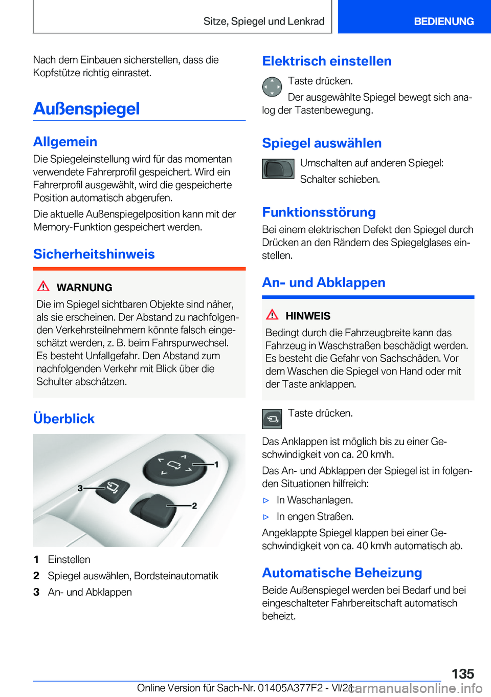 BMW X3 M 2022  Betriebsanleitungen (in German) �N�a�c�h��d�e�m��E�i�n�b�a�u�e�n��s�i�c�h�e�r�s�t�e�l�l�e�n�,��d�a�s�s��d�i�e
�K�o�p�f�s�t�