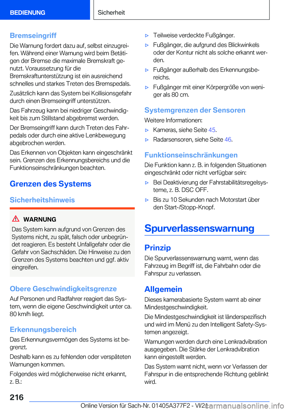 BMW X3 M 2022  Betriebsanleitungen (in German) �B�r�e�m�s�e�i�n�g�r�i�f�f
�D�i�e��W�a�r�n�u�n�g��f�o�r�d�e�r�t��d�a�z�u��a�u�f�,��s�e�l�b�s�t��e�i�n�z�u�g�r�e�ij
�f�e�n�.��W�