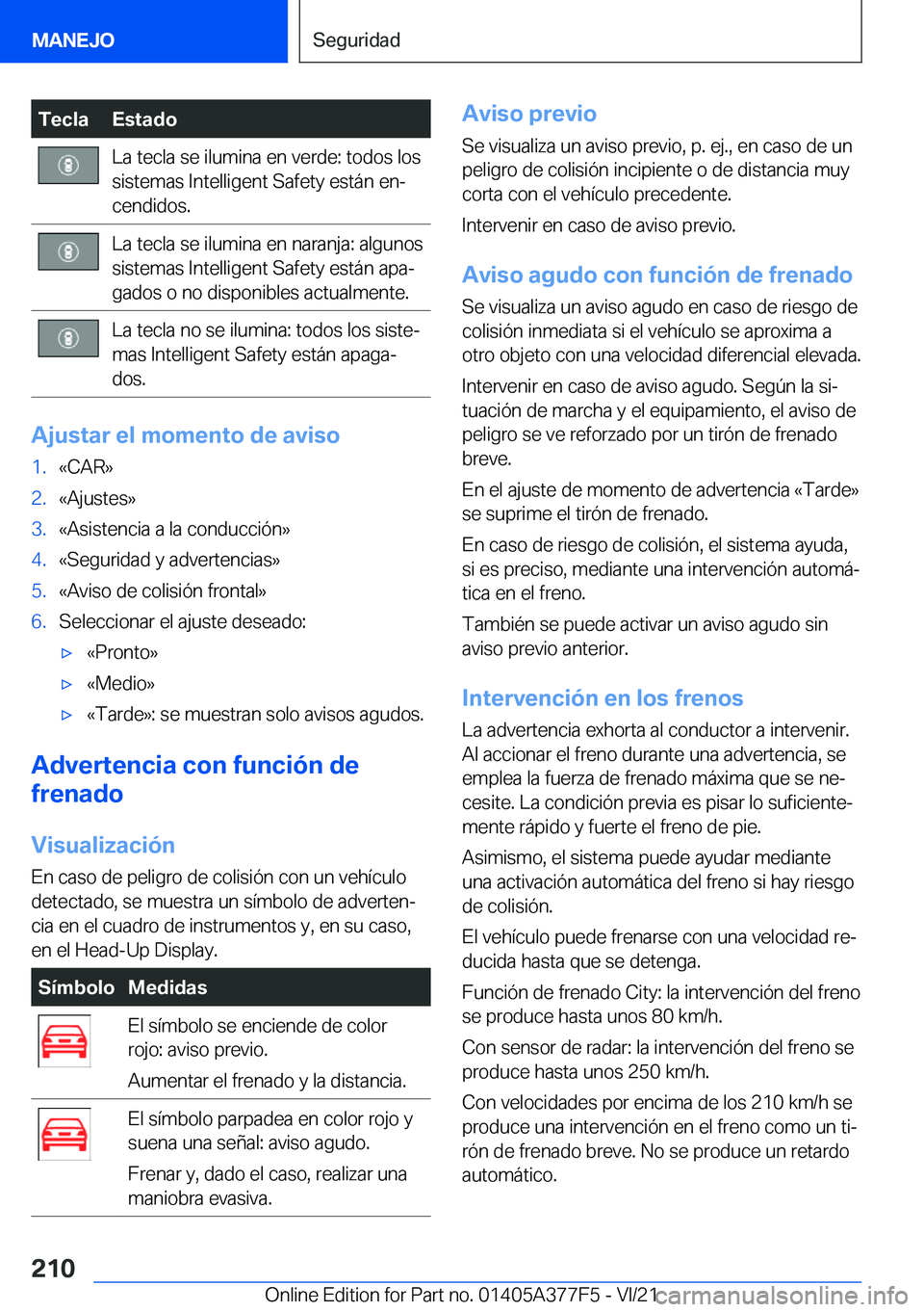 BMW X3 M 2022  Manuales de Empleo (in Spanish) �T�e�c�l�a�E�s�t�a�d�o�L�a��t�e�c�l�a��s�e��i�l�u�m�i�n�a��e�n��v�e�r�d�e�:��t�o�d�o�s��l�o�s�s�i�s�t�e�m�a�s��I�n�t�e�l�l�i�g�e�n�t��S�a�f�e�t�y��e�s�t�