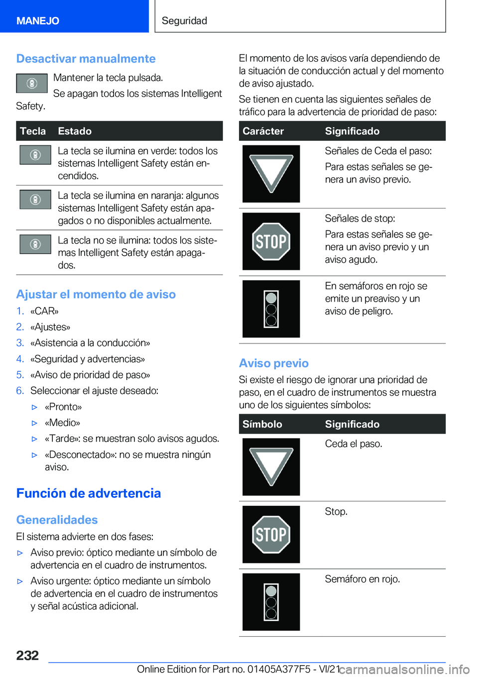BMW X3 M 2022  Manuales de Empleo (in Spanish) �D�e�s�a�c�t�i�v�a�r��m�a�n�u�a�l�m�e�n�t�e�M�a�n�t�e�n�e�r��l�a��t�e�c�l�a��p�u�l�s�a�d�a�.
�S�e��a�p�a�g�a�n��t�o�d�o�s��l�o�s��s�i�s�t�e�m�a�s��I�n�t�e�l�l�i�g�e�n�t
�S�a�f�e�t�y�.�T�e�c�l
