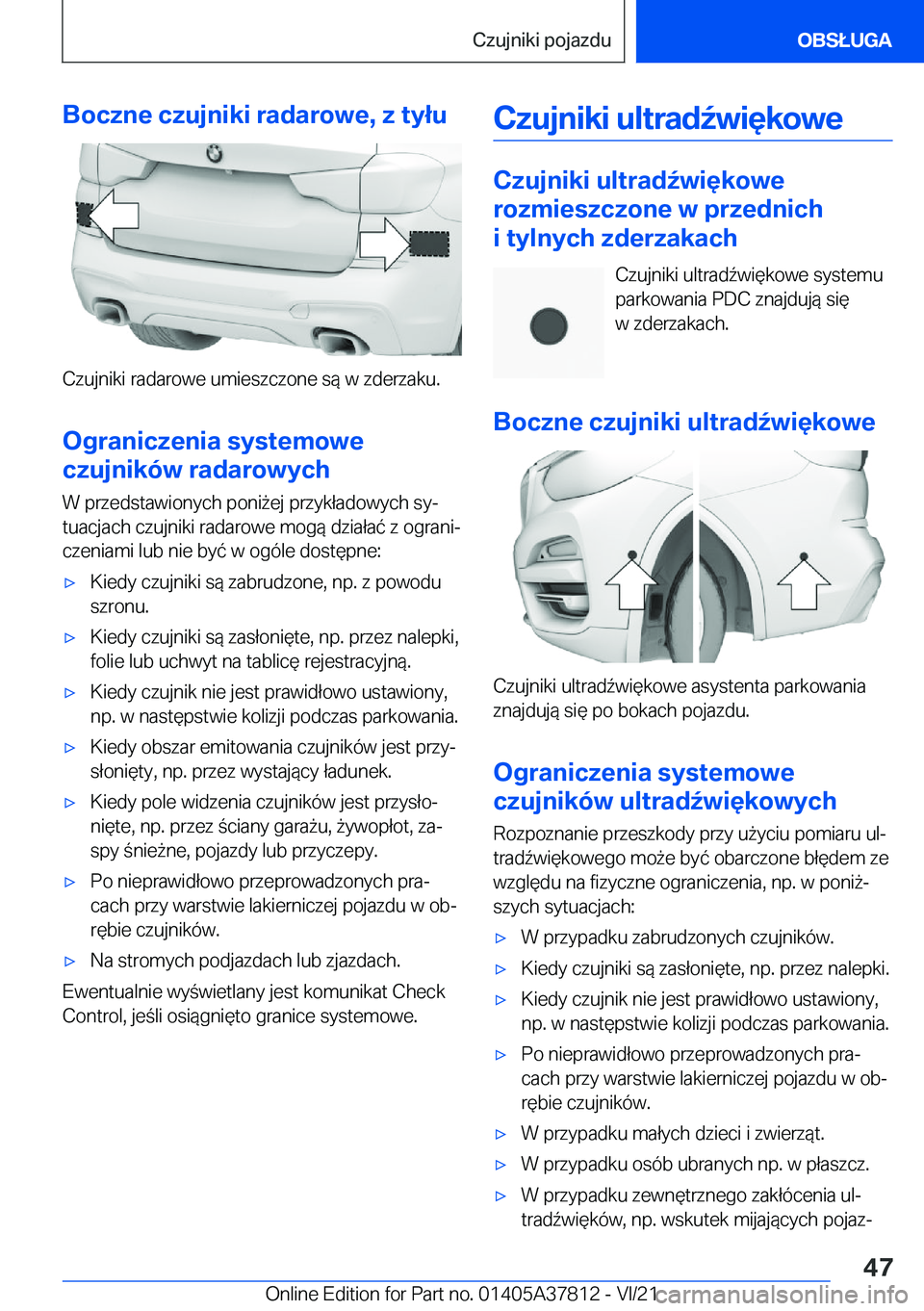 BMW X3 M 2022  Instrukcja obsługi (in Polish) �B�o�c�z�n�e��c�z�u�j�n�i�k�i��r�a�d�a�r�o�w�e�,��z��t�y�ł�u
�C�z�u�j�n�i�k�i��r�a�d�a�r�o�w�e��u�m�i�e�s�z�c�z�o�n�e��s�