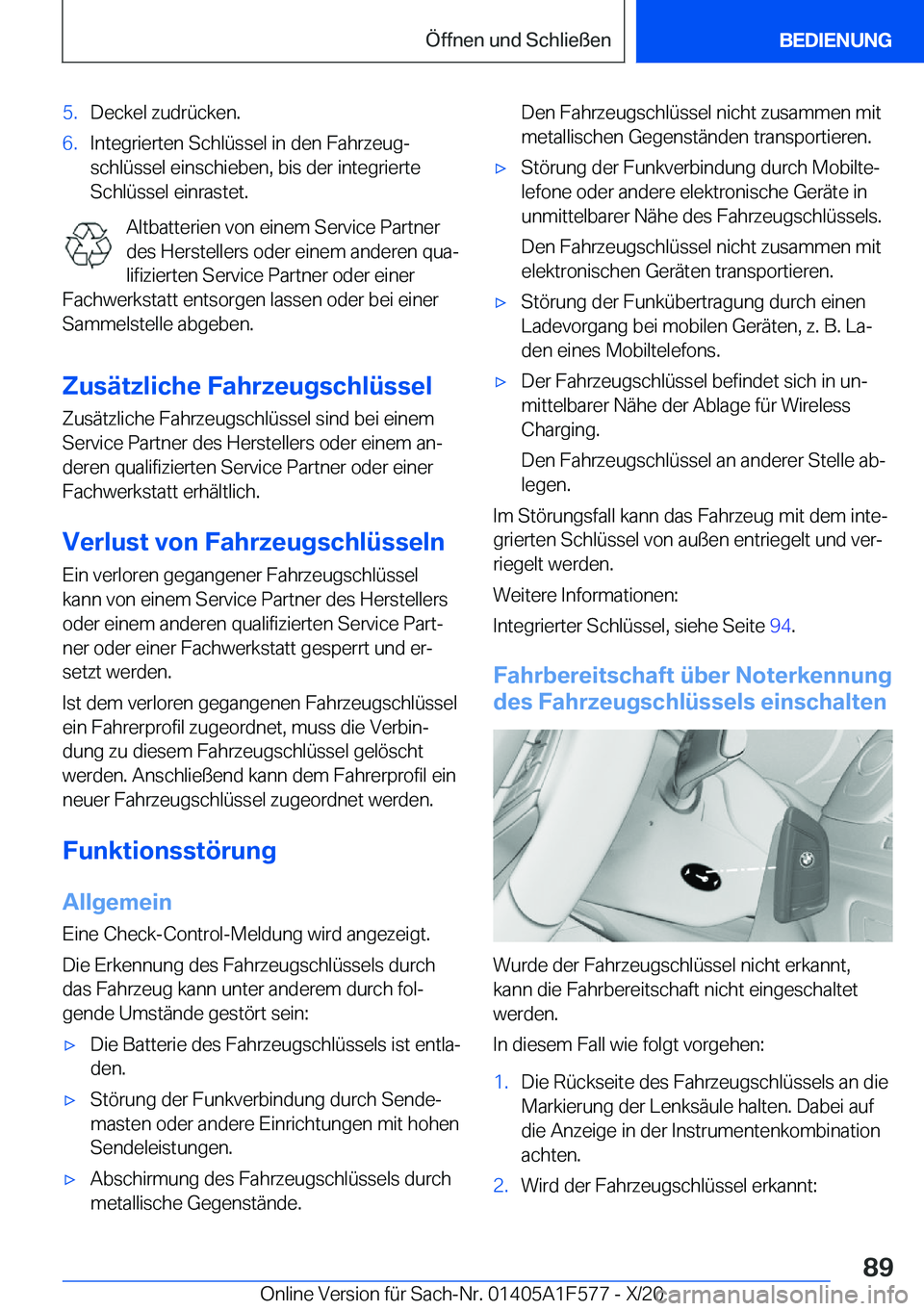 BMW X3 M 2021  Betriebsanleitungen (in German) �5�.�D�e�c�k�e�l��z�u�d�r�