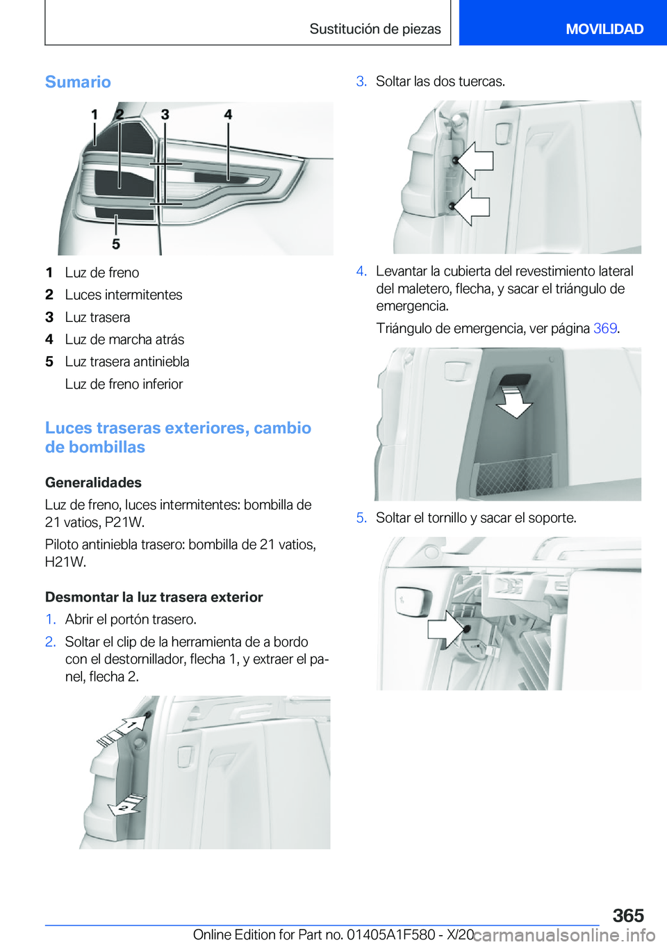 BMW X3 M 2021  Manuales de Empleo (in Spanish) �S�u�m�a�r�i�o�1�L�u�z��d�e��f�r�e�n�o�2�L�u�c�e�s��i�n�t�e�r�m�i�t�e�n�t�e�s�3�L�u�z��t�r�a�s�e�r�a�4�L�u�z��d�e��m�a�r�c�h�a��a�t�r�