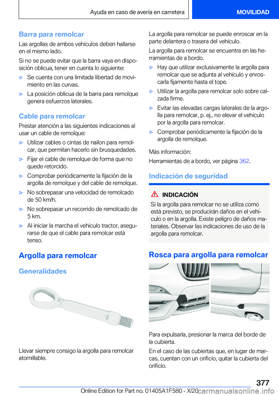 BMW X3 M 2021  Manuales de Empleo (in Spanish) �B�a�r�r�a��p�a�r�a��r�e�m�o�l�c�a�r�L�a�s��a�r�g�o�l�l�a�s��d�e��a�m�b�o�s��v�e�h�