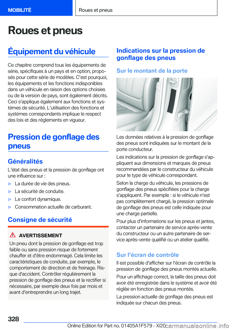 BMW X3 M 2021  Notices Demploi (in French) �R�o�u�e�s��e�t��p�n�e�u�s�